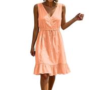 Summer Dresses for Women UK, V Neck Sleeveless Cotton Linen Dress Summer Casual Loose Fit Midi Dresses Ladies Comfy Lounge Swing Dress Beach Holiday Elegant Sundress Solid A Line for Work Vacation
