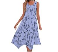 Summer Dresses for Women UK Women Floral Print Irregular Tank Dress Casual Sleeveless Crew Neck Boho Vacation Dress Summer Flowy Party Dress Strap Tank Sun Dress Beach Dresses for Women