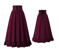 Summer Dresses for Women Women's Large Sizes Maxi Skirt High Waist Medieval Gothic Skirts White Dress for Women (Red, XXL)