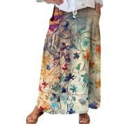 Summer Dresses for Women Women's Retro Art Linen Elastic Waistband Pocket Skirt Maxi Dresses for Women (Camouflage, S)