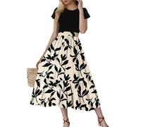Summer Dresses for Women, Womens Summer Flowy Tiered Midi Dress Floral Print Ruffle Petal Short Sleeve Crew Neck Casual High Waist A Line Beach Long Dresses