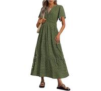 summer dresses maxi women wedding guest party evening dress short sleeve casual boho v neck hollow out eyelet ruffle swing a line cotton long flowy beach holiday essentials dresses plus size uk 14