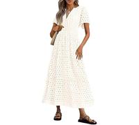 summer dresses maxi women wedding guest party evening dress short sleeve casual boho v neck hollow out eyelet ruffle swing a line cotton long flowy beach holiday essentials dresses plus size uk 14