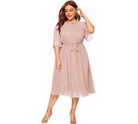 Summer Dresses Round Neck - Dresses Women Chiffon Short Sleeve Plus Size Dress Solid Color Dresses En Tulle Plain Lightweight Robe Cool Breathable Dress Style Soft And Feminine, Pink, 4XL