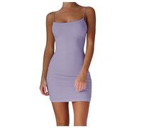 Summer Dresses Solid Summer Slim Fit Strap Short Dress Off Shoulder Stretch Women Casual Midi Dress Ladies Dresses Party for Women UK for Maxi (Purple, S)