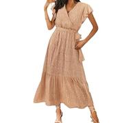 Summer Dresses Women's Elegant Floral Dress Women's Long Dress Boho Elegant V-Neck Maxi Dress Ruffle Short Sleeve Flower Dress High Waist Fashion Ball Dress Casual Tunic Dress Comfortable Casual