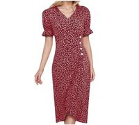 Summer Dresses Women's Lightweight Floral Dress Women's Polka Dot Dresses Sexy V-Neck Slit Dress Elegant Patterned Print Dating Dress Puff Sleeves Casual Beach Dress Beach Ball Dresses Fashion Casual