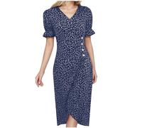 Summer Dresses Women's Lightweight Floral Dress Women's Polka Dot Dresses Sexy V-Neck Slit Dress Elegant Patterned Print Dating Dress Puff Sleeves Casual Ball Dress Beach Tunic Dress Fashion Casual