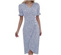 Summer Dresses Women's Lightweight Floral Dress Women's Polka Dot Dresses Sexy V-Neck Slit Dress Elegant Patterned Print Dating Dress Puff Sleeves Casual Beach Dress Beach Ball Dresses Fashion Casual