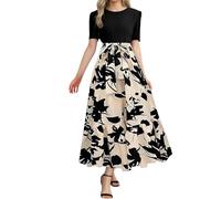 Summer Dresses Women's Lightweight - Women's Dresses Elegant Long Dress Round Neck Midi Dress High Waist Maxi Dress Short Sleeve A-line Flower Dress Airy Ball Dress Casual Tunic Dress Fashion Casual