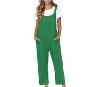 Summer Dungarees for Women Casual Straps Overalls Ladies Loose Sleeveless Botton Suspender Jumpsuit with Pockets Women Vintage Solid Long Playsuits Baggy One Piece Rompers