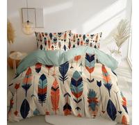 Summer Duvet Cover Set Light Cyan, Breathable Soft Microfiber 3-Piece with Geometric Feathers Arrow Illustrations Theme Bedding Set, Reversible Lightweight Quilt Cover for Adults Kids Teens, Single