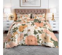 Summer Duvet Small Double 4.5 Tog Cottagecore Vintage, Reversible Coverless Duvet Peach Floral Soft Bed Quilt for All Seasons, Machine Washable, 170x200cm