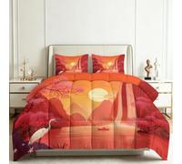 Summer Duvet Small Double 4.5 Tog Eastern Landscape, Reversible Coverless Duvet Sunrise Waterfall Soft Bed Quilt for All Seasons, Machine Washable, 170x200cm