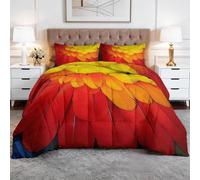 Summer Duvet Small Double 4.5 Tog Modern Art Parrot Feather, Reversible Coverless Duvet Red Soft Bed Quilt for All Seasons, Machine Washable, 170x200cm