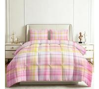Summer Duvet Super King Minimalist Coverless Duvet 4.5 Tog Pastel Check Pattern, Reversible Camping Travel Lightweight Washable Bedding Comforter Set 260x220 cm