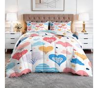 Summer Duvet Super King Scandinavian Heart Coverless Duvet 4.5 Tog Cloud White, Reversible Camping Travel Lightweight Washable Bedding Comforter Set 260x220 cm