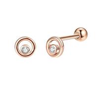 Summer Earrings Rose Gold, Dainty Stud Earrings Circle with White Round Cubic Zirconia Sterling Silver
