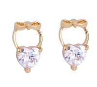 Summer Earrings Stud, Gold Earrings Stud Bowknot with Heart Shape White Cubic Zirconia