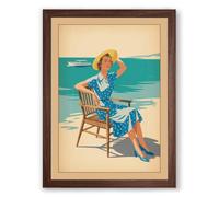 Summer Elegance by the Water Vintage Framed Wall Art Print A1 (84.1×59.4cm) Walnut, Wall Decor for Living Room, Bedroom, Office & Home, Ready to Hang, Art Gift