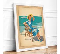 Summer Elegance by the Water Vintage Framed Wall Art Print A1 (84.1×59.4cm) White, Wall Decor for Living Room, Bedroom, Office & Home, Ready to Hang, Art Gift