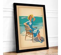 Summer Elegance by the Water Vintage Framed Wall Art Print A2 (59.4×42cm) Black, Wall Decor for Living Room, Bedroom, Office & Home, Ready to Hang, Art Gift