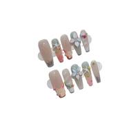 Summer Embossed Floral Long Fake Nail Dopamine Pearl Wave French Handmade Press On Nails For Girls(XS)