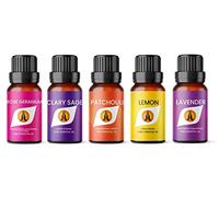 Summer Essential Oil Set | Rose Geranium, Clary Sage, Lavender, Patchouli & Lemon 5 x 10ml | for Diffusers for Home, Aromatherapy, Gift for Him/Her, Candle Making, Soaps, Wax Melts etc