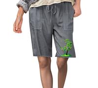 Summer Essentials for Women Ladies Summer Trousers Women's Encrypted Imitation Floral Print Loose Shrink Waist Large Pocket Casual Shorts Knee Length Shorts Womens Summer Sports Cycling Shorts Women