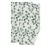 Summer Eucalyptus Hand Towels for Bathroom Set of 2 Leaves Plant Watercolor Sage Green Botanical Luxury Towels 16"x28" Soft Absorbent Bathroom Hand Towel for Gym,Spa,Hotel,Kitchen Dish Tea Towels