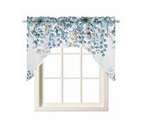 Summer Eucalyptus Leaves Swag Valances for Kitchen Window, Small Kitchen Swag Curtains Valances for Bedroom Bathroom Over Sink Spring Floral Botanical Rod Pocket Window Treatment Drapes, 56x36 Inch
