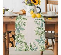 Summer Eucalyptus Table Runner 13x108 Inches Long Leaf Plant Retro Linen Background Cotton Linen Table Runner Burlap Style for Dinner Table Party Decor Tabletop Decorations