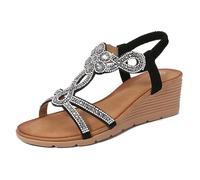 Summer Extra Wide Fit Platform Sandals for Women Women's Flat Elastic Buckle Flat Roman Shoes Summer Fashion Ladies Sandals Pale Blue for Ladies Sandles Size 8 (Black,7)