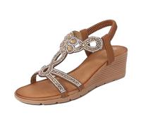 Summer Extra Wide Fit Platform Sandals for Women Women's Flat Elastic Buckle Flat Roman Shoes Summer Fashion Ladies Sandals Pale Blue for Ladies Sandles Size 8 (Bronze,5.5)