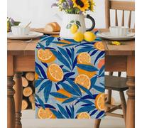 Summer Farm Lemon Table Runner 36 Inches Long, Abstract Blue Leaves Washable Table Runners Heat-Insulation Kitchen Dining Table Decorations for Home Party Decor 13x36in