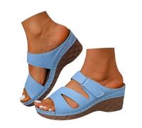 Summer Fashion Slippers for Women - Elegant Open Toe Sandals in Plain Colours with Medium Block Heel Everyday Leisure Holiday, lightblue, 4 UK