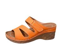 Summer Fashion Slippers for Women - Elegant Open Toe Sandals in Plain Colours with Medium Block Heel Everyday Leisure Holiday, orange, 10 UK
