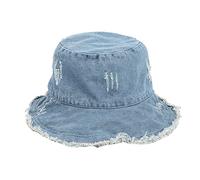 Summer Fashion Solid Washed Denim Distressed Bucket Hat Sun Hat Low Profile Foldable Beach Adjustable Washable Cotton Fishing Hat Kids Outdoors Hip Hop Blue One Size