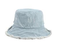 Summer Fashion Solid Washed Denim Distressed Bucket Hat Sun Hat Low Profile Foldable Beach Adjustable Washable Cotton Fishing Hat Kids Outdoors Hip Hop Light Blue One Size