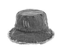 Summer Fashion Solid Washed Denim Distressed Bucket Hat Sun Hat Low Profile Foldable Beach Adjustable Washable Cotton Fishing Hat Kids Outdoors Hip Hop Grey One Size