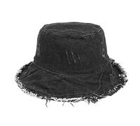 Summer Fashion Solid Washed Denim Distressed Bucket Hat Sun Hat Low Profile Foldable Beach Adjustable Washable Cotton Fishing Hat Kids Outdoors Hip Hop Black One Size