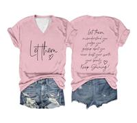 Summer Fashion Women's T-Shirt with Inspirational Graphic and V-Neck Casual Short Sleeve Broilers T Shirt, pink, S