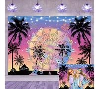 Summer Ferris Wheel Photography Backdrop Tropical Seaside Palm Tree Sunset Silhouette Background Hawaiian Beach Summer Birthday Party Decorations Backdrop (7x5FT: 84x60 inch)