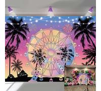 Summer Ferris Wheel Photography Backdrop Tropical Seaside Palm Tree Sunset Silhouette Background Hawaiian Beach Summer Birthday Party Decorations Backdrop (8x6FT: 96x72 inch)