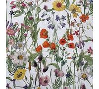 Summer Fields Floral Cotton Fabric by The Yards Meters Botanical Sewing Material Per Yard Metre Poppies Flowers Print Textile Red Poppy Flower Patterned Canvas for Pillows Curtains Arts Crafts