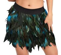 Summer Film European and American Stage Performance Clothing for Women, Feather Half Body Skirt, Short Skirt, Long Black, sky blue, S