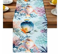Summer Fish Table Runner, Nautical Watercolor Blue Marine Life Coral Seaweed Cotton and Table Linen Runner for Kitchen Dining Home Decor for Party Festival Holiday Decoration Gift 13x36in
