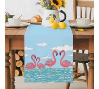 Summer Flamingo Cartoon Style Table Runner 70 Inches Long,Table Runners Kitchen Dining Tables Decoration for Home Party Decor, Blue Ocean Water Ripple Tables Runner Wedding Dresser Scarf