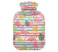 Summer Flamingo Leaves Red Hot Water Bottle with Cover for Pain Relief Heating Bottle for Headaches Back Pain, 2L