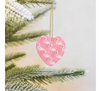 Summer Flamingo Palm Leaves Ceramic Heart Shaped Christmas Tree Decorative Baubles, Hanging Decorations, Family Birthday New Year Home Decor.